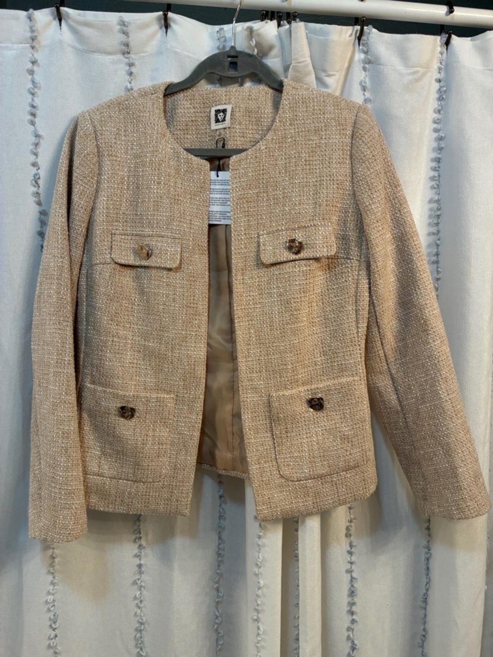 Anne Klein NWT gold tweed open front jacket size medium